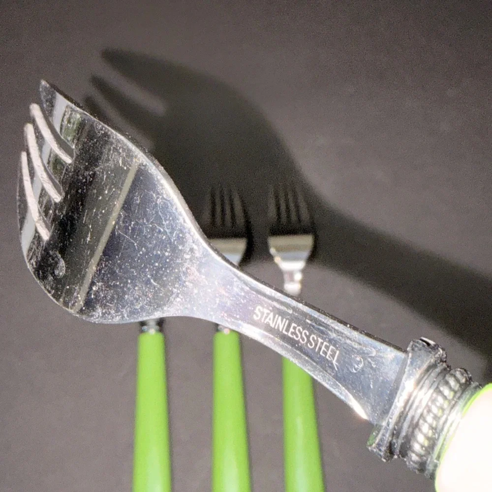 Set/4 Light Green Resin Handle Stainless Steel Dinner Forks Beaded Bolster 7.75
